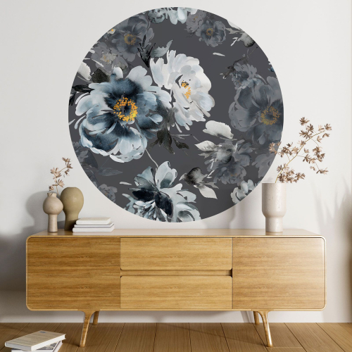 Papier peint rond / cercle - Motif floral