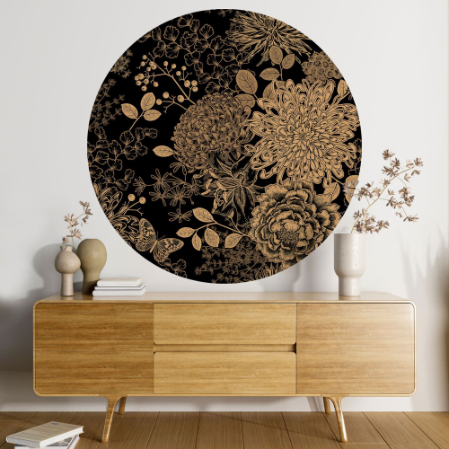 Papier peint rond / cercle - Motif floral