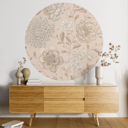 Papier peint rond / cercle - Motif floral