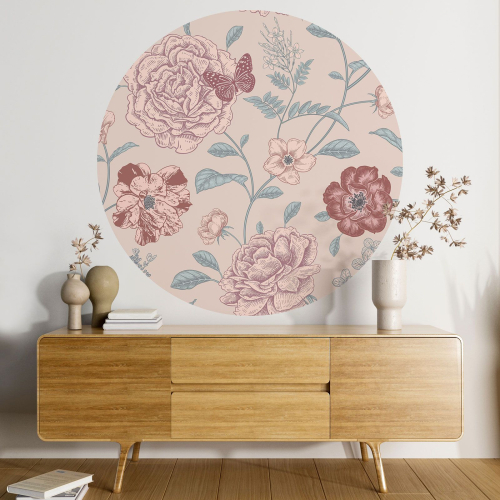 Papier peint rond / cercle - Motif floral