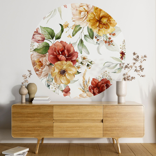 Papier peint rond / cercle - Motif floral