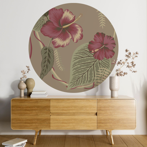 Papier peint rond / cercle - Motif floral