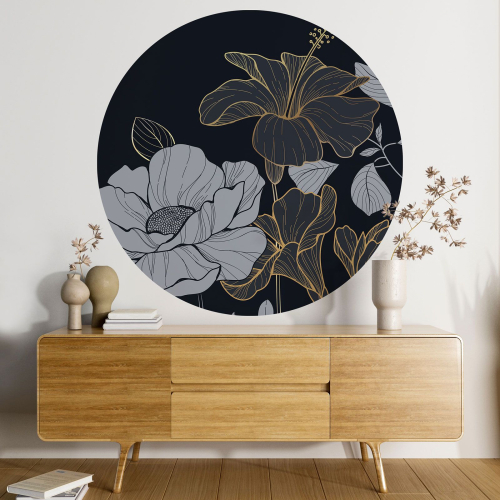 Papier peint rond / cercle - Motif floral