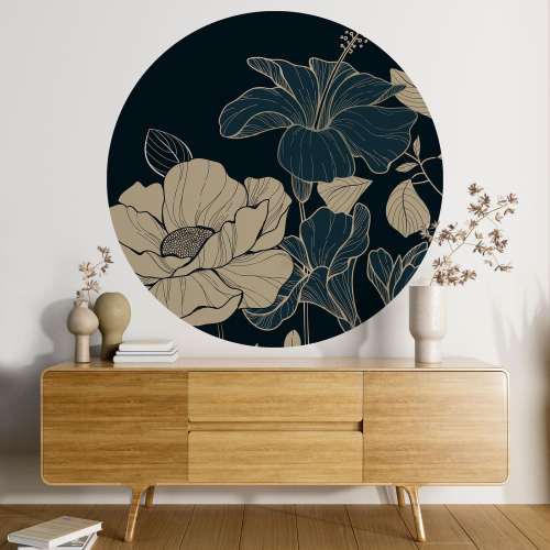 Papier peint rond / cercle - Motif floral