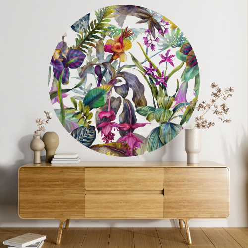 Papier peint rond / cercle - Motif floral