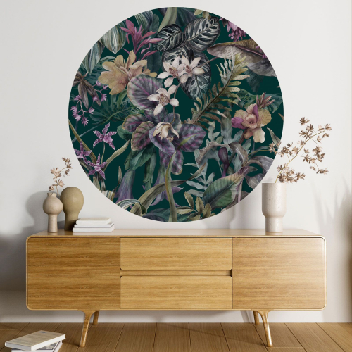 Papier peint rond / cercle - Motif floral