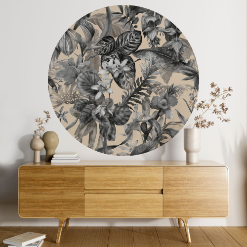 Papier peint rond / cercle - Motif floral