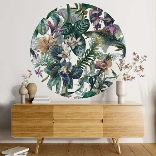 Papier peint rond / cercle - Motif floral