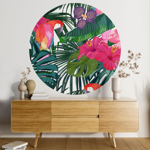 Papier peint rond / cercle - Motif tropical