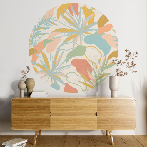 Papier peint rond / cercle - Motif tropical