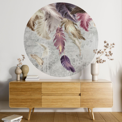 Papier peint rond / cercle - Plumes