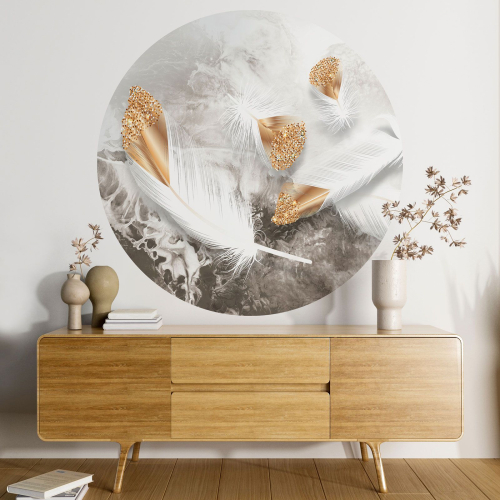 Papier peint rond / cercle - Plumes