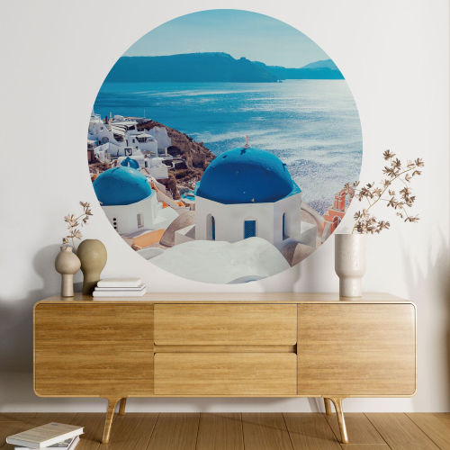 Papier peint rond / cercle - Santorin